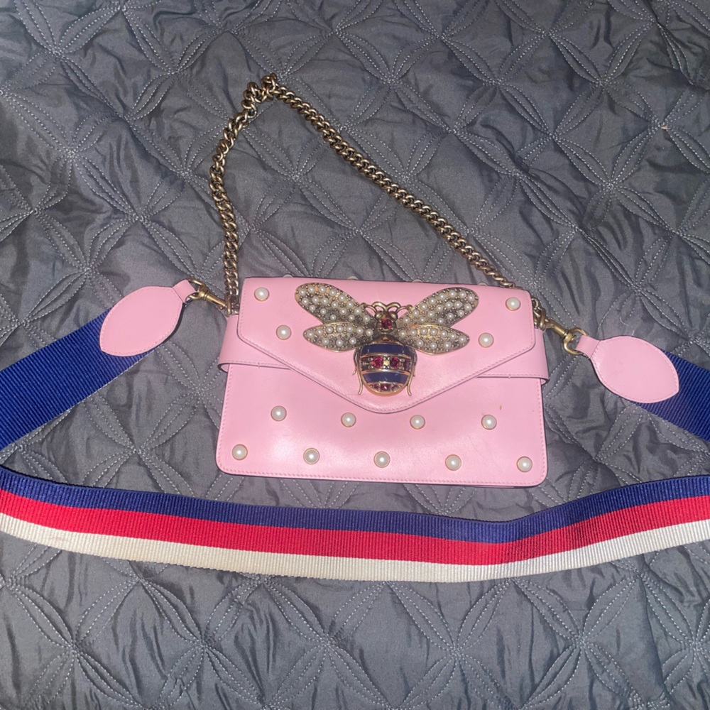GUCCI BROADWAY PEARLS JEWEL BEE PINK HandBag